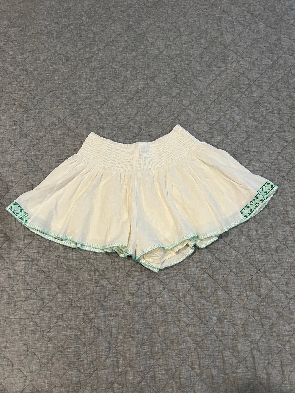 Style Rack White Smocked Waist Shorts with Green Trim
